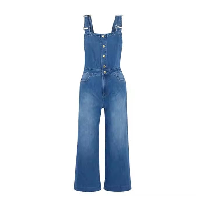 Wide-Leg Button-Up Denim Overalls